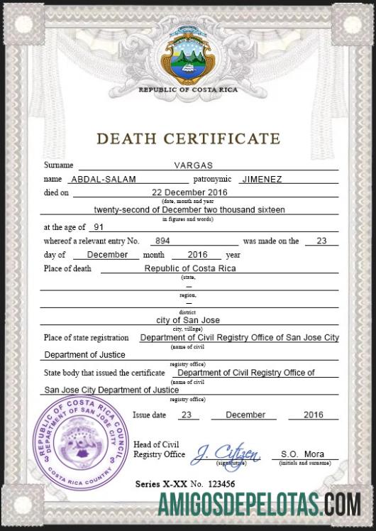 Para baixar modelo PSD de certidão de óbito da Costa Rica